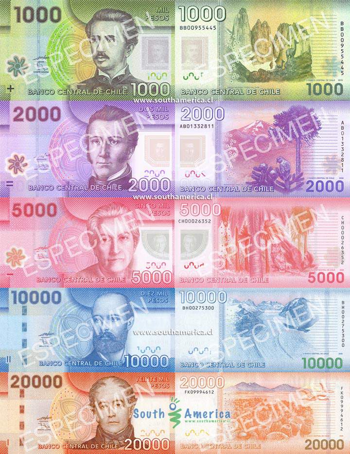 Cédulas da moeda do Chile (pesos chilenos). Foto: South America