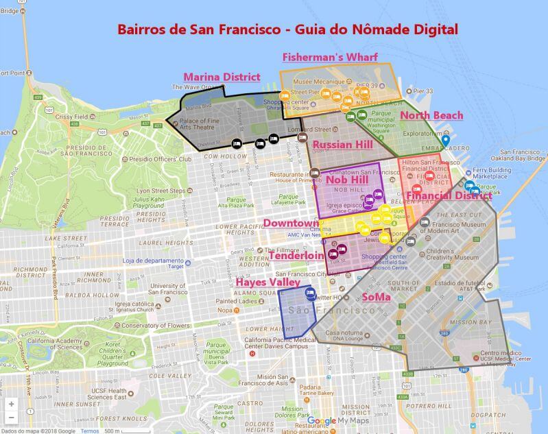Mapa dos Bairros de San Francisco: onde ficar em San Francisco